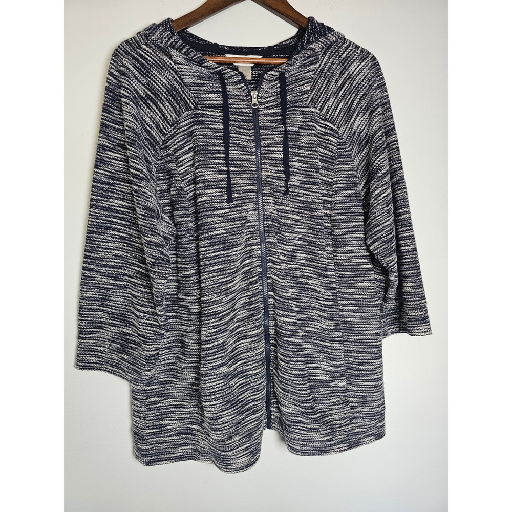 Coastal Chic cj banks Full Zip Hoodie Womens 1X Navy White Space Dye Knit Raglan
